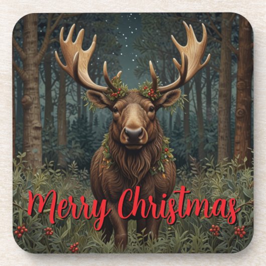 Rustikaler Weihnachts-Elch Hirsch Boho-Wald Getränkeuntersetzer (Vorderseite)
