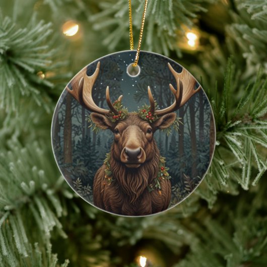Rustikaler Weihnachts-Elch Hirsch Boho-Wald Keramik Ornament (Baum)