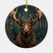 Rustikaler Weihnachts-Elch Hirsch Boho-Wald Keramik Ornament (Vorne)