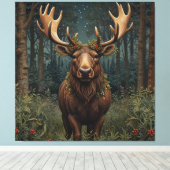 Rustikaler Weihnachts-Elch Hirsch Boho-Wald  Leinwanddruck (Insitu (Holzboden))