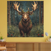Rustikaler Weihnachts-Elch Hirsch Boho-Wald  Leinwanddruck (Insitu (Wohnzimmer))
