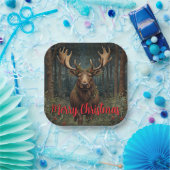 Rustikaler Weihnachts-Elch-Hirsch-Boho-Wald  Pappteller (Party)