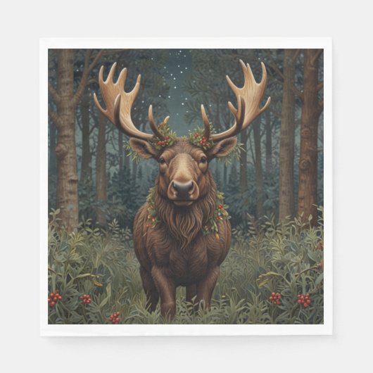 Rustikaler Weihnachts-Elch-Hirsch-Boho-Wald Serviette (Vorderseite)