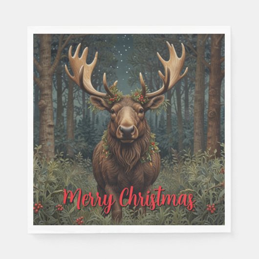 Rustikaler Weihnachts-Elch Hirsch Boho-Wald Serviette (Vorderseite)