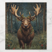 Rustikaler Weihnachts-Elch-Hirsch-Boho-Wald Weinetikett (Einzelnes Label)