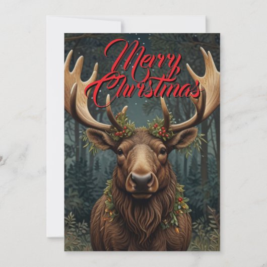 Rustikaler Weihnachts-Elch Hirsch Boho-Waldlandsch Einladung (Vorderseite)