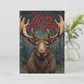 Rustikaler Weihnachts-Elch Hirsch Boho-Waldlandsch Einladung (Stehend Vorderseite)