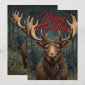 Rustikaler Weihnachts-Elch Hirsch Boho-Waldlandsch Einladung (Vorne/Hinten)
