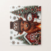 Rustikaler Weihnachts-Hochlandkuh Puzzle (Vertikal)