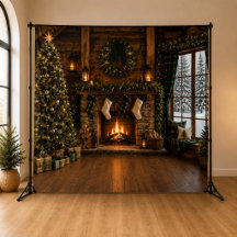 Rustikaler Weihnachts-Kamin-Holzhaus-Foto-Hintergr