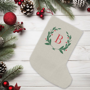 Rustikaler Weihnachts-Lorbeerkranz-Monogramm Kleiner Weihnachtsstrumpf