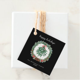 Rustikaler Weihnachts-Wasserfarben-Kranz Mistelzwe Geschenkanhänger