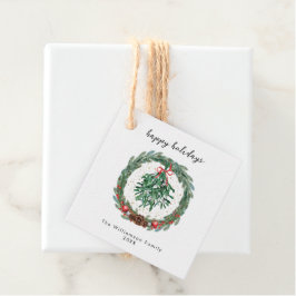 Rustikaler Weihnachts-Wasserfarben-Kranz Mistelzwe Geschenkanhänger