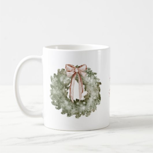 Rustikaler Weihnachts-Wasserfarbenkranz und -Bogen Kaffeetasse (Links)