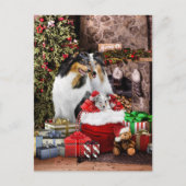 Rustikaler Weihnachtsabend, Rough Collie Hunde - U Postkarte (Vorderseite)