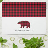 Rustikaler Weihnachtsbär Kariert Familienname Geschirrtuch (Gefaltet)