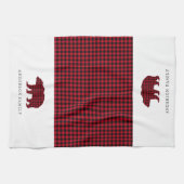 Rustikaler Weihnachtsbär Kariert Familienname Geschirrtuch (Horizontal)