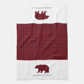 Rustikaler Weihnachtsbär Kariert Familienname Geschirrtuch (Vertikal)