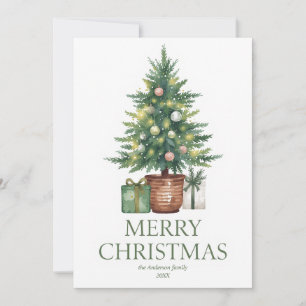 Rustikaler Weihnachtsbaum außerhalb des Fotos Feiertagskarte