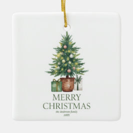 Rustikaler Weihnachtsbaum außerhalb des Fotos Keramikornament