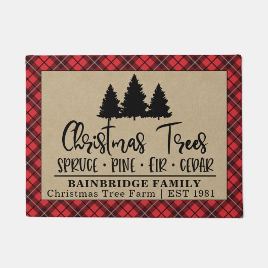 Rustikaler Weihnachtsbaum-Bauernhof Karierter Fami Fußmatte (Vorderseite)