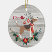 Rustikaler Weihnachtsbaum Beagle Hund Antlers Grün Keramik Ornament (Links)