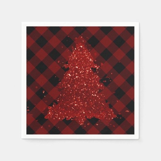 Rustikaler Weihnachtsbaum Buffalo Kariert Modernes Serviette (Vorderseite)
