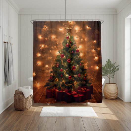 Rustikaler Weihnachtsbaum-Duschvorhang Duschvorhang