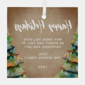 Rustikaler Weihnachtsbaum Familienurlaub Ornament Aus Glas (Rückseite)