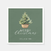 Rustikaler Weihnachtsbaum im Korb Dusty Green Serviette (Vorderseite)