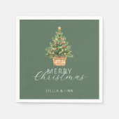 Rustikaler Weihnachtsbaum im Korb Dusty Green Serviette (Vorderseite)