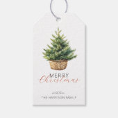 Rustikaler Weihnachtsbaum im Korb personalisiert Geschenkanhänger (Vorderseite)