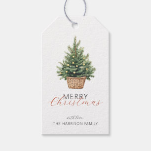 Rustikaler Weihnachtsbaum im Korb personalisiertes Geschenkanhänger