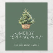 Rustikaler Weihnachtsbaum im Korb Staubgrün Weinetikett (Einzelnes Label)