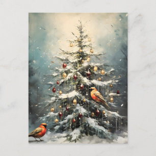 Rustikaler Weihnachtsbaum im Winter Schnee Rote Vö Ankündigungspostkarte
