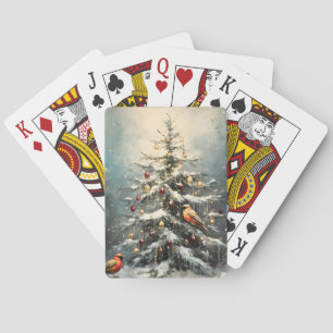 Rustikaler Weihnachtsbaum im Winter Schnee Rote Vö Spielkarten