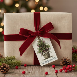 Rustikaler Weihnachtsbaum-Korb "Wrapped in Joy" Geschenkanhänger