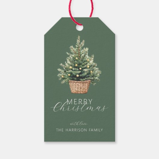 Rustikaler Weihnachtsbaum mit personalisiertem Fot Geschenkanhänger (Vorderseite)