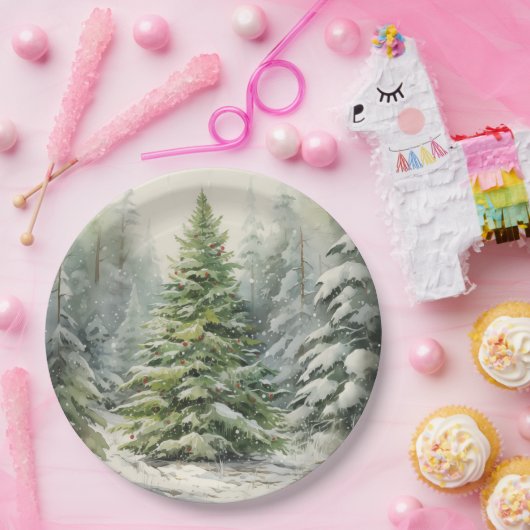 Rustikaler Weihnachtsbaum Pappteller (Party)