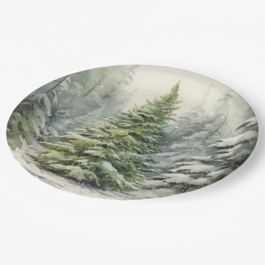 Rustikaler Weihnachtsbaum Pappteller (Schrägansicht)