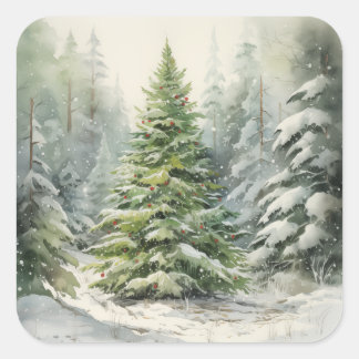 Rustikaler Weihnachtsbaum Quadratischer Aufkleber
