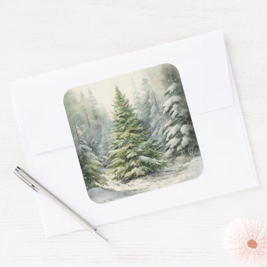 Rustikaler Weihnachtsbaum Quadratischer Aufkleber (Umschlag)