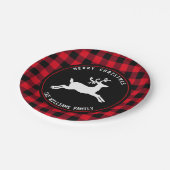 Rustikaler Weihnachtsbaum Roter Schwarzer Buffalo Pappteller (Schrägansicht)