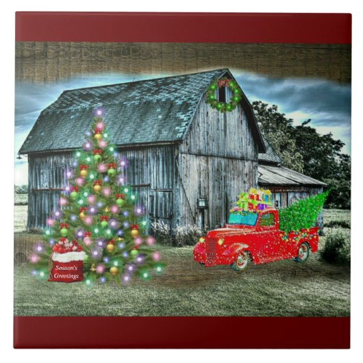 Rustikaler Weihnachtsbaum Truck Weihnachtsbaum auf Fliese (Vorderseite)