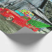 Rustikaler Weihnachtsbaum Truck Weihnachtsbaum auf Geschenkpapier (Ecke)