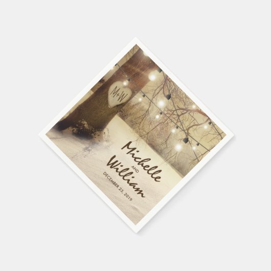 Rustikaler Weihnachtsbaum Twinkle Lights Serviette (Ecke)