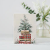 Rustikaler Weihnachtsbaum und Karierter Geschenkst Feiertagspostkarte (Stehend Vorderseite)