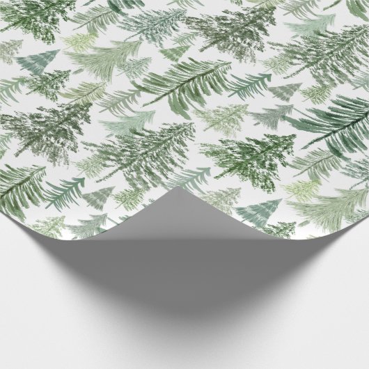 Rustikaler Weihnachtsbaumwald in Sage Green Geschenkpapier (Ecke)