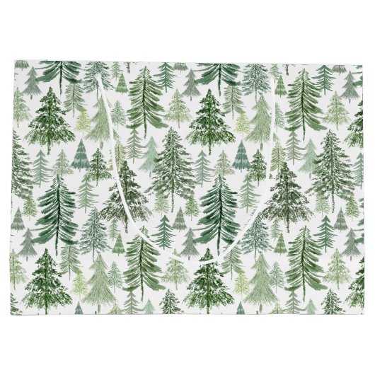 Rustikaler Weihnachtsbaumwald in Sage Green Große Geschenktüte (Rückseite)