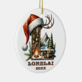 Rustikaler Weihnachtsbrief L Personalisiertes Wint Keramik Ornament (Rechts)